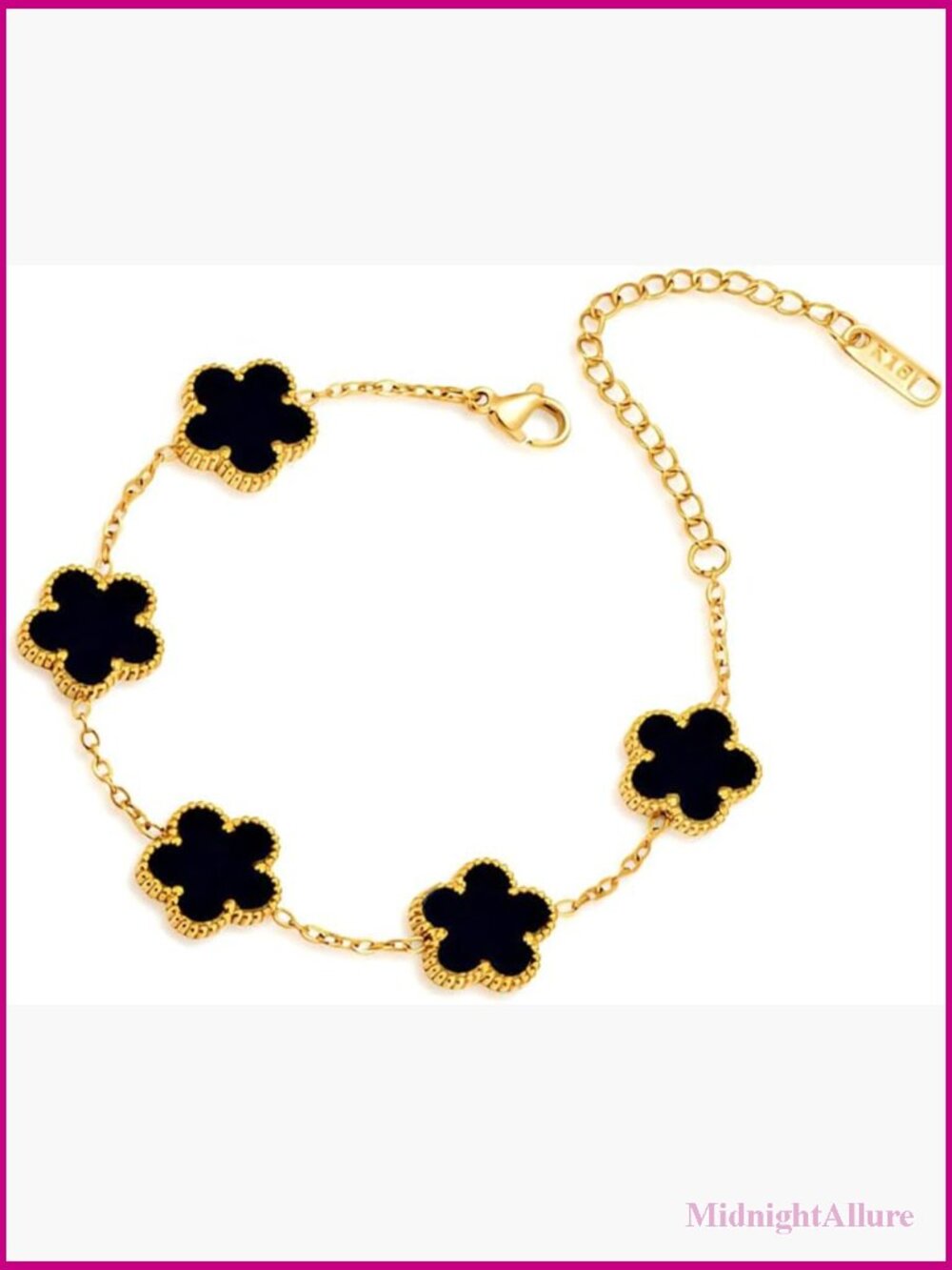 Adjustable 18k Gold Plated Four Leaf Clover Link Bracelet Set Hypoallergenic